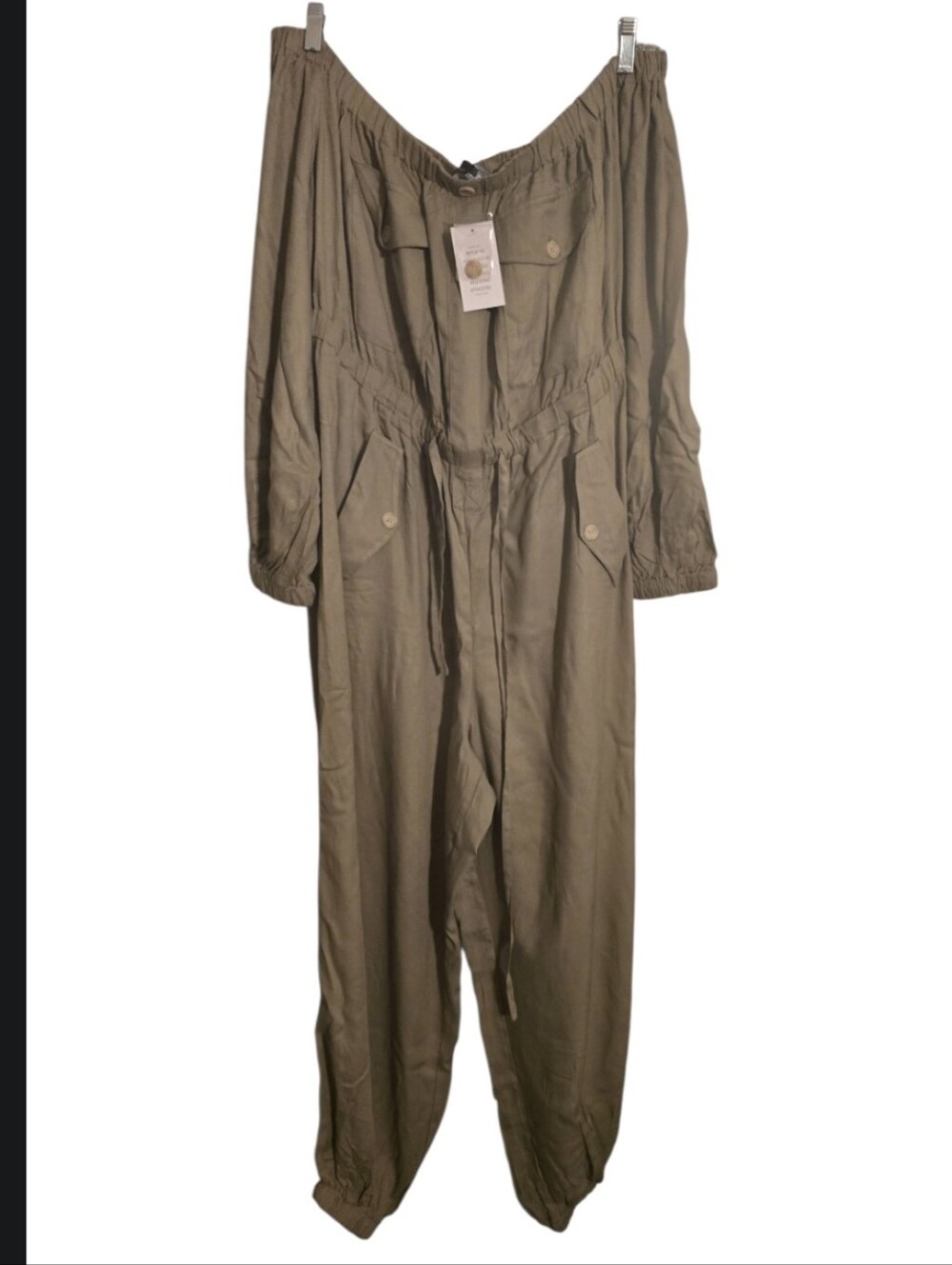 Eloquii Olive Off-Shoulder Utility Jumpsuit Size 16 NWT - Picture 2 of 6